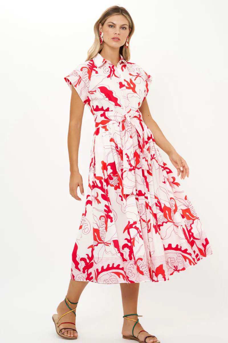 Oliphant Belted Shirt Dress- Orchid Red