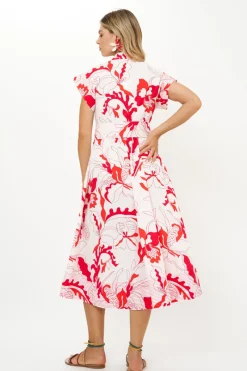 Oliphant Belted Shirt Dress- Orchid Red