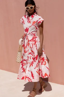 Oliphant Belted Shirt Dress- Orchid Red