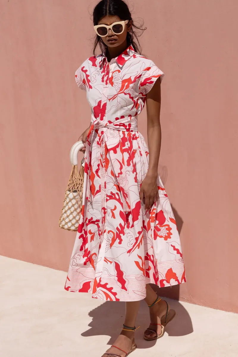 Oliphant Belted Shirt Dress- Orchid Red