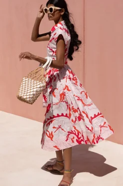 Oliphant Belted Shirt Dress- Orchid Red