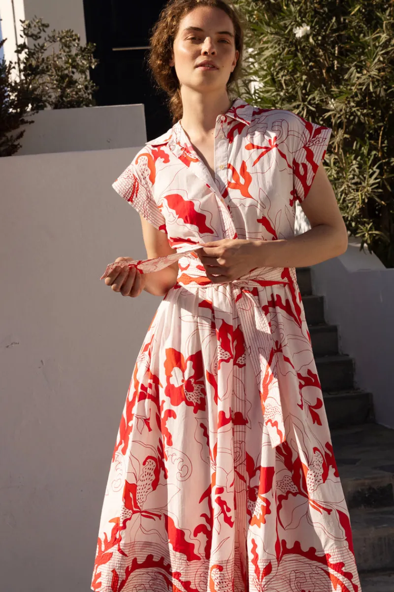 Oliphant Belted Shirt Dress- Orchid Red