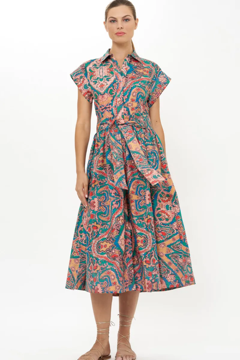 Oliphant Belted Shirt Dress- Persia Aqua