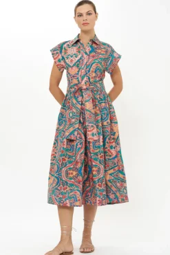 Oliphant Belted Shirt Dress- Persia Aqua