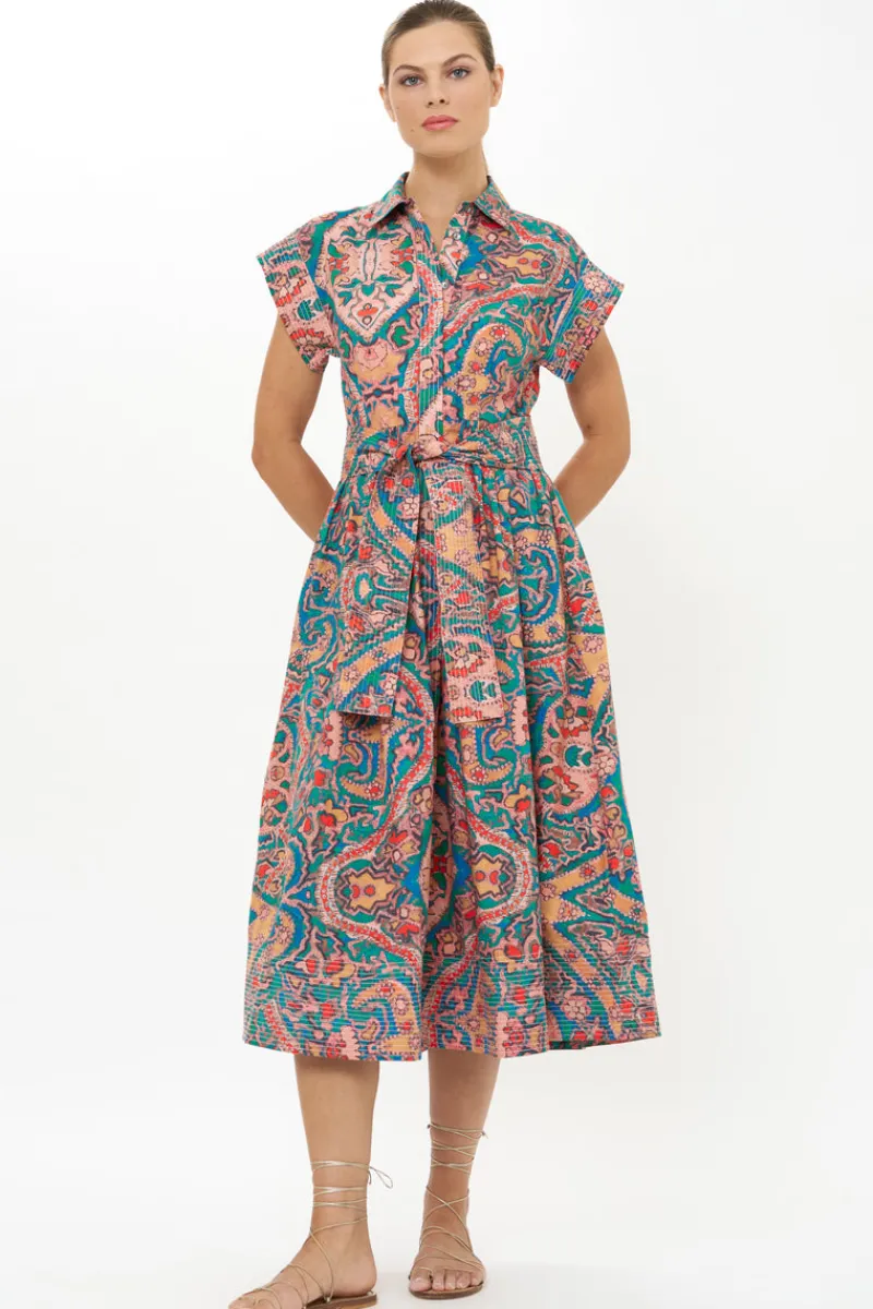 Oliphant Belted Shirt Dress- Persia Aqua