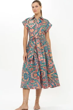 Oliphant Belted Shirt Dress- Persia Aqua