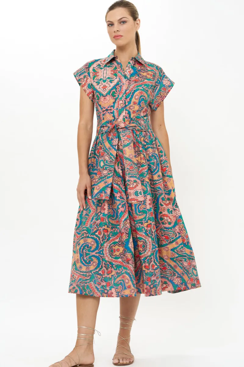 Oliphant Belted Shirt Dress- Persia Aqua