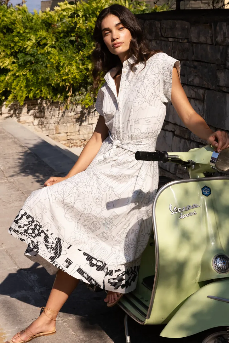 Oliphant Belted Shirt Dress- Roma White