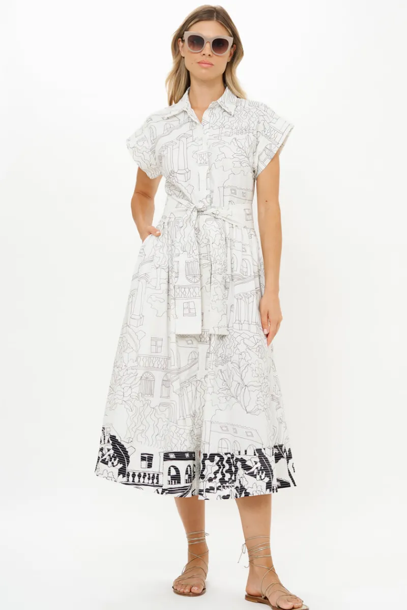Oliphant Belted Shirt Dress- Roma White