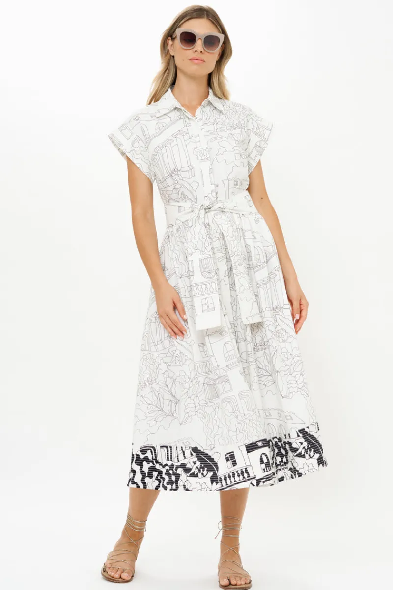 Oliphant Belted Shirt Dress- Roma White