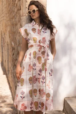 Oliphant Belted Shirt Dress- Taormina Cream