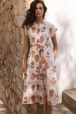 Oliphant Belted Shirt Dress- Taormina Cream