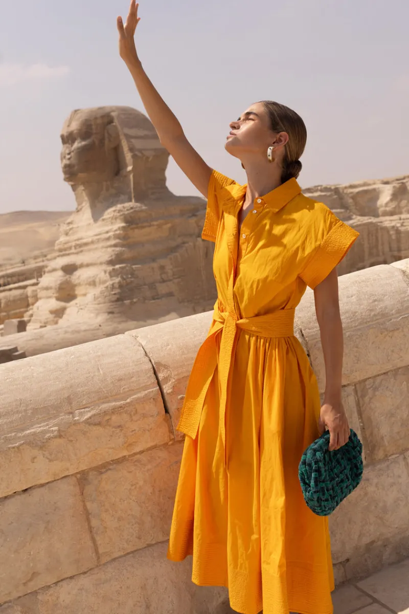 Oliphant Belted Shirt Dress- Tuki Marigold