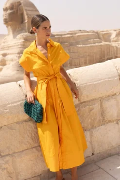 Oliphant Belted Shirt Dress- Tuki Marigold