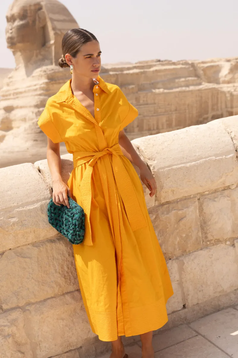 Oliphant Belted Shirt Dress- Tuki Marigold