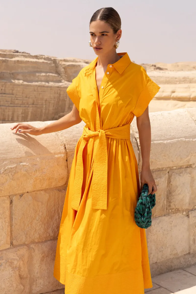 Oliphant Belted Shirt Dress- Tuki Marigold