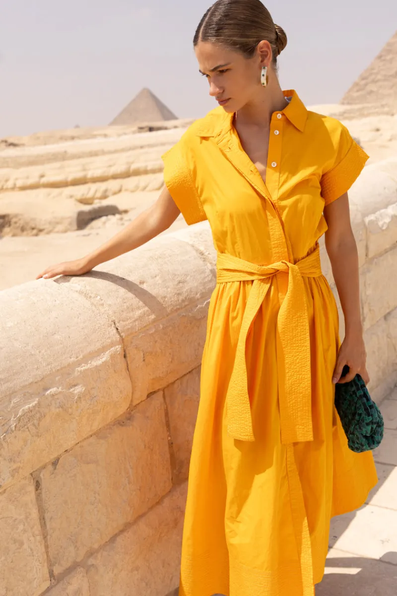 Oliphant Belted Shirt Dress- Tuki Marigold