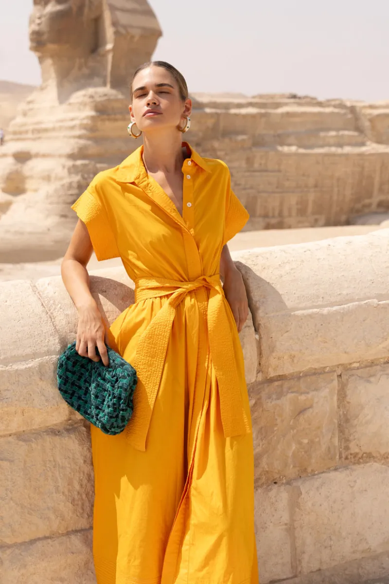 Oliphant Belted Shirt Dress- Tuki Marigold
