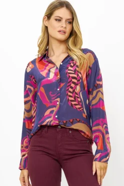 Oliphant Button Down Blouse- Arabia Navy