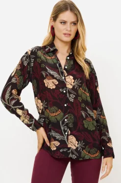 Oliphant Button Down Blouse- Turin Wine