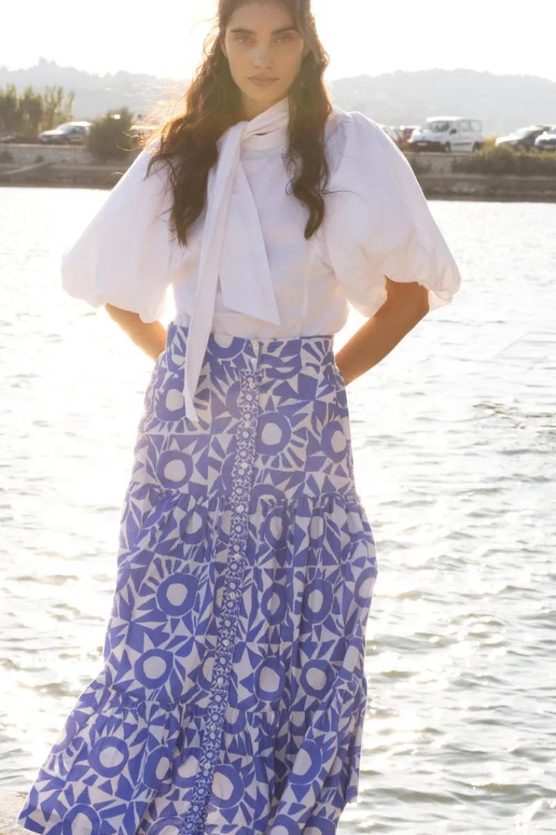 Oliphant Button Front Skirt- Eclipse Blue