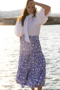 Oliphant Button Front Skirt- Eclipse Blue