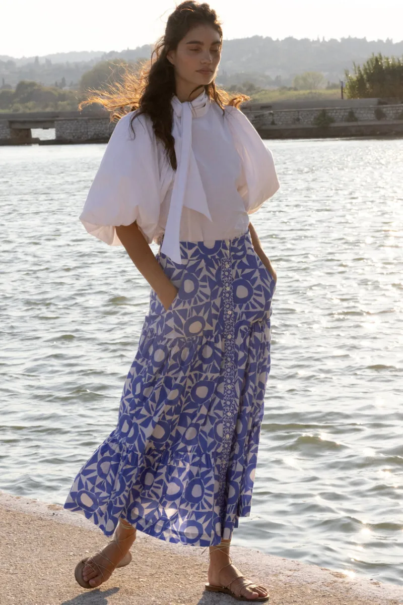 Oliphant Button Front Skirt- Eclipse Blue