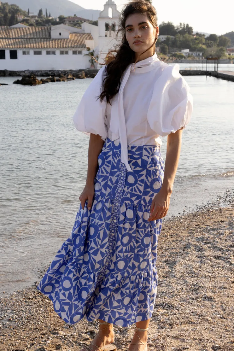 Oliphant Button Front Skirt- Eclipse Blue
