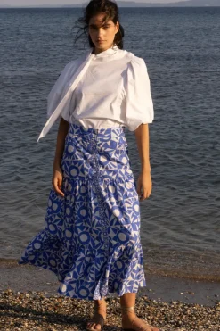 Oliphant Button Front Skirt- Eclipse Blue