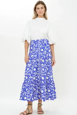 Oliphant Button Front Skirt- Eclipse Blue