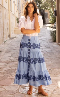 Oliphant Button Front Skirt- Tangier Blue