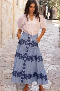 Oliphant Button Front Skirt- Tangier Blue