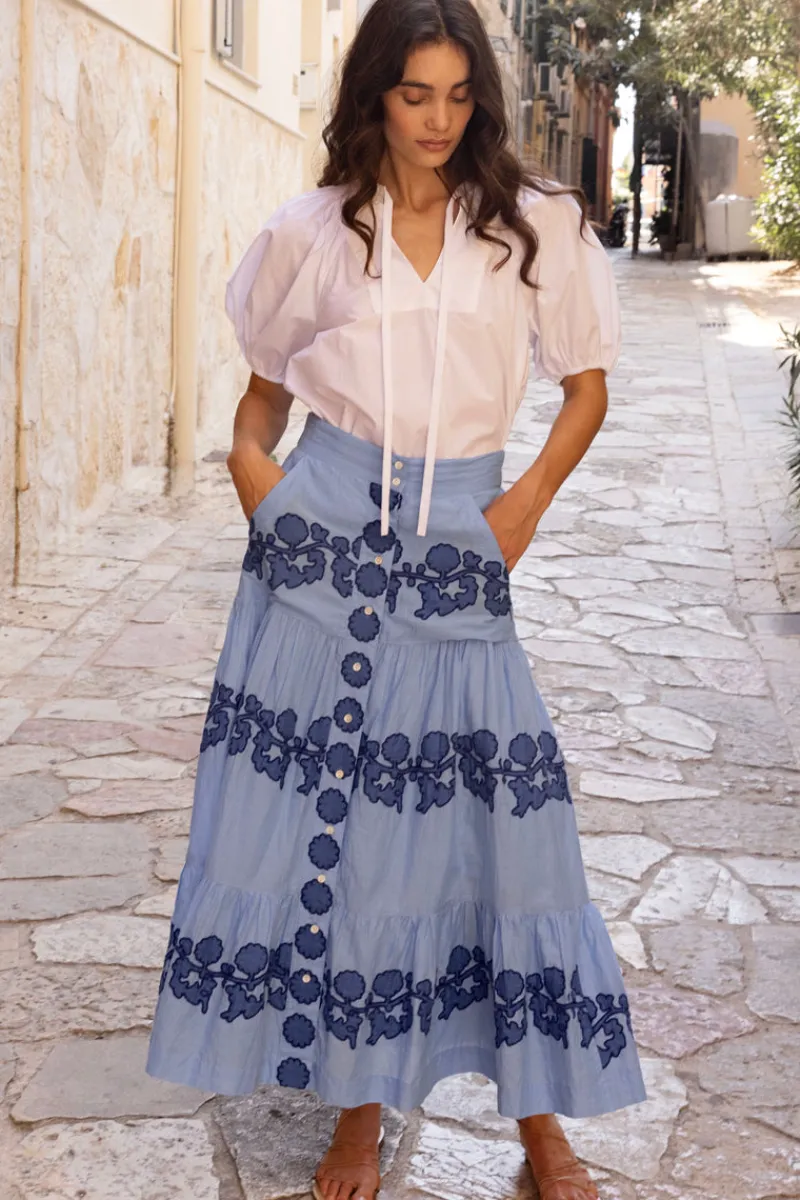 Oliphant Button Front Skirt- Tangier Blue