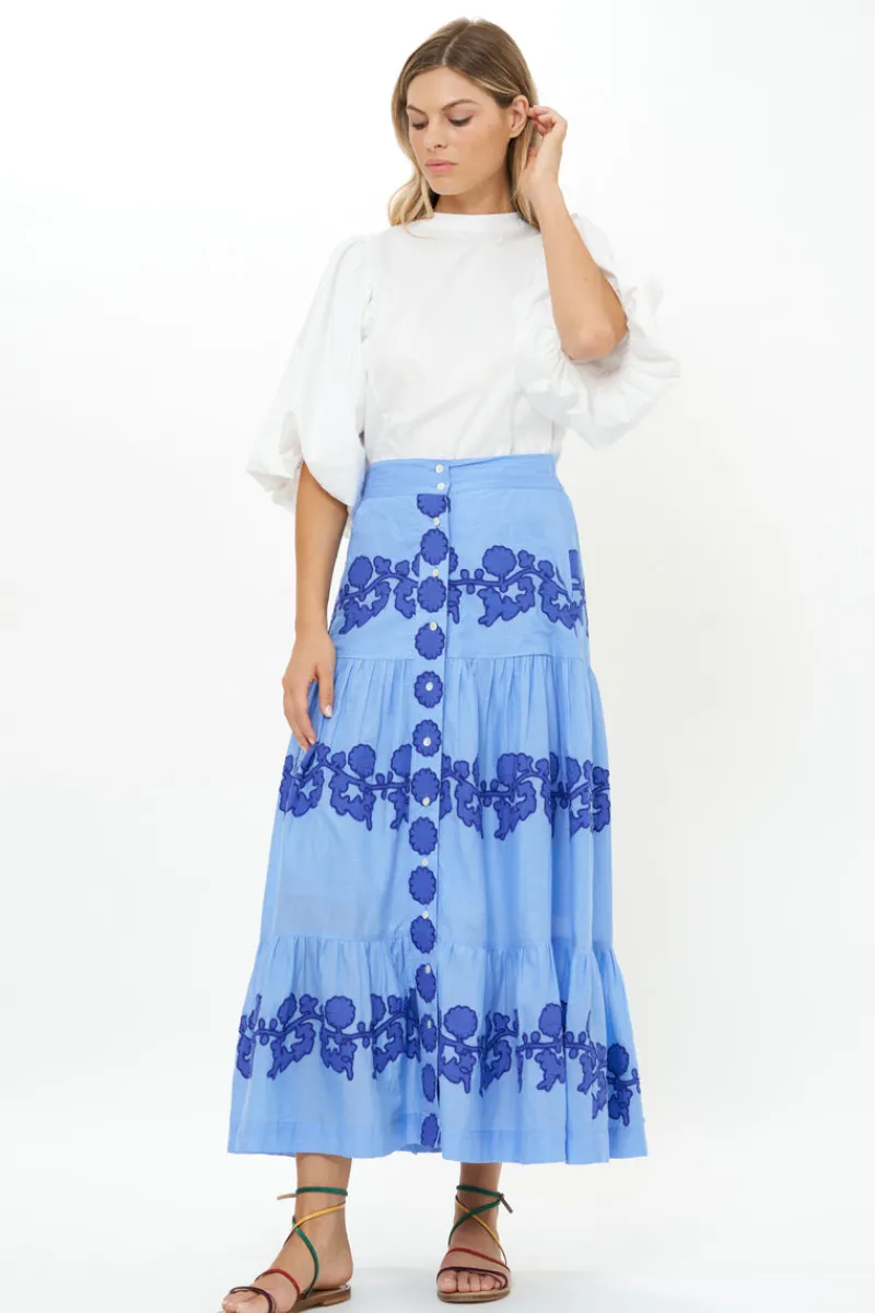 Oliphant Button Front Skirt- Tangier Blue
