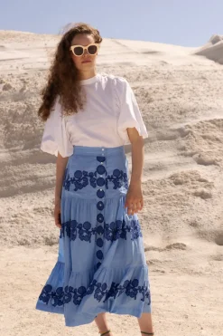 Oliphant Button Front Skirt- Tangier Blue