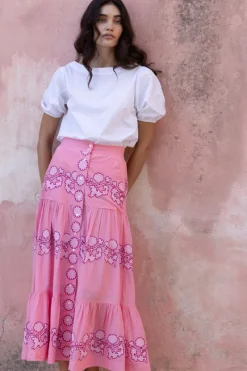Oliphant Button Front Skirt- Tangier Pink