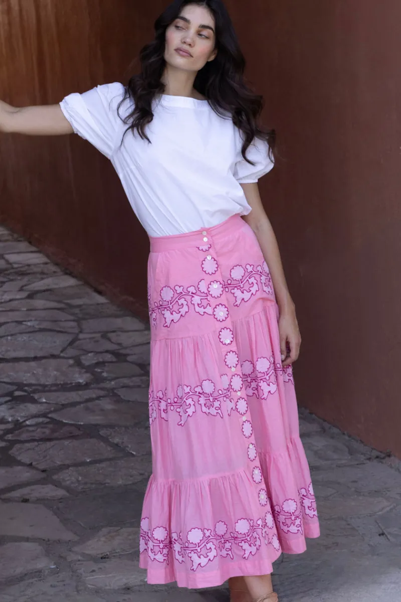 Oliphant Button Front Skirt- Tangier Pink