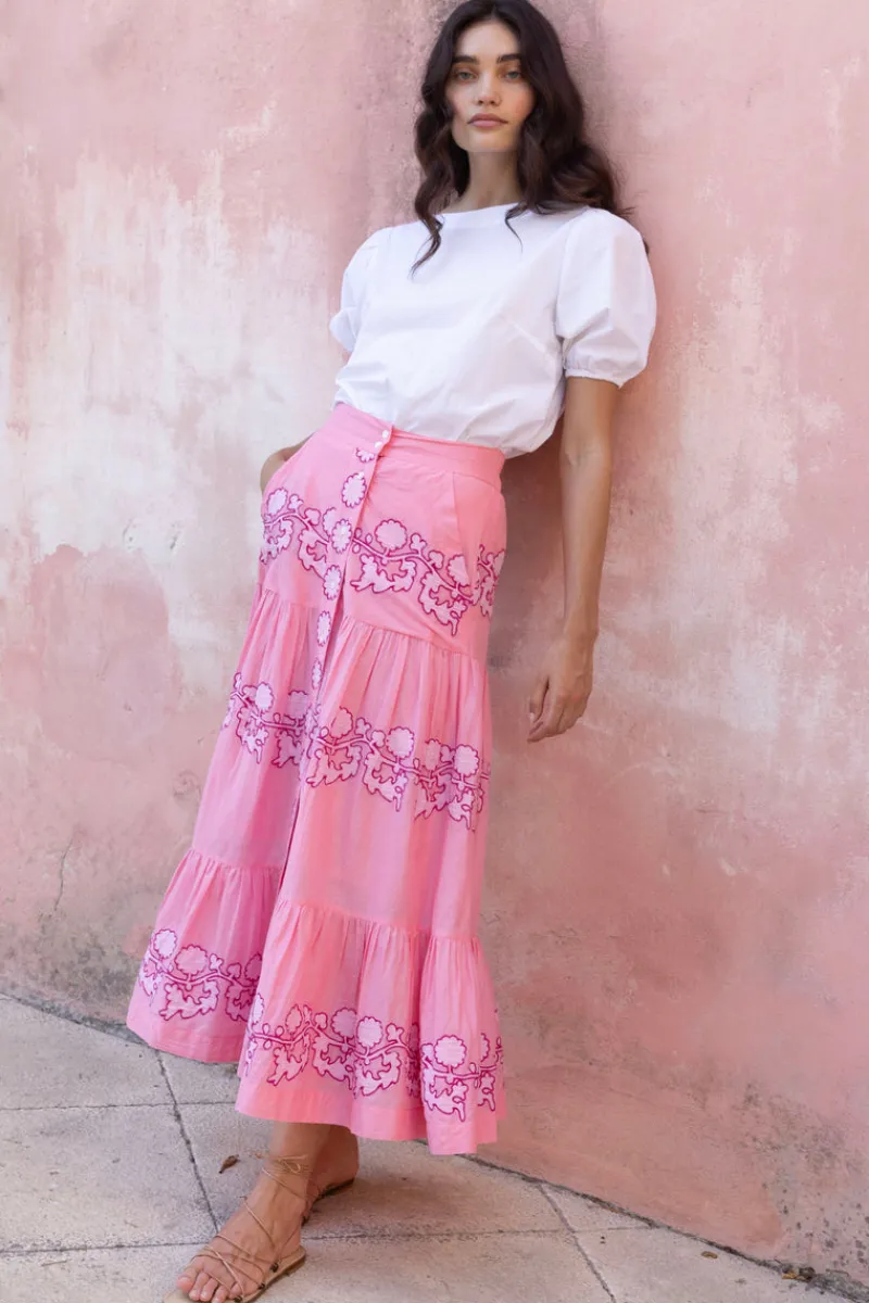 Oliphant Button Front Skirt- Tangier Pink