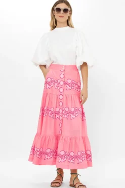 Oliphant Button Front Skirt- Tangier Pink