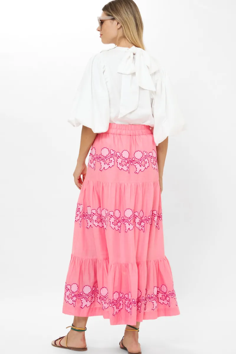 Oliphant Button Front Skirt- Tangier Pink