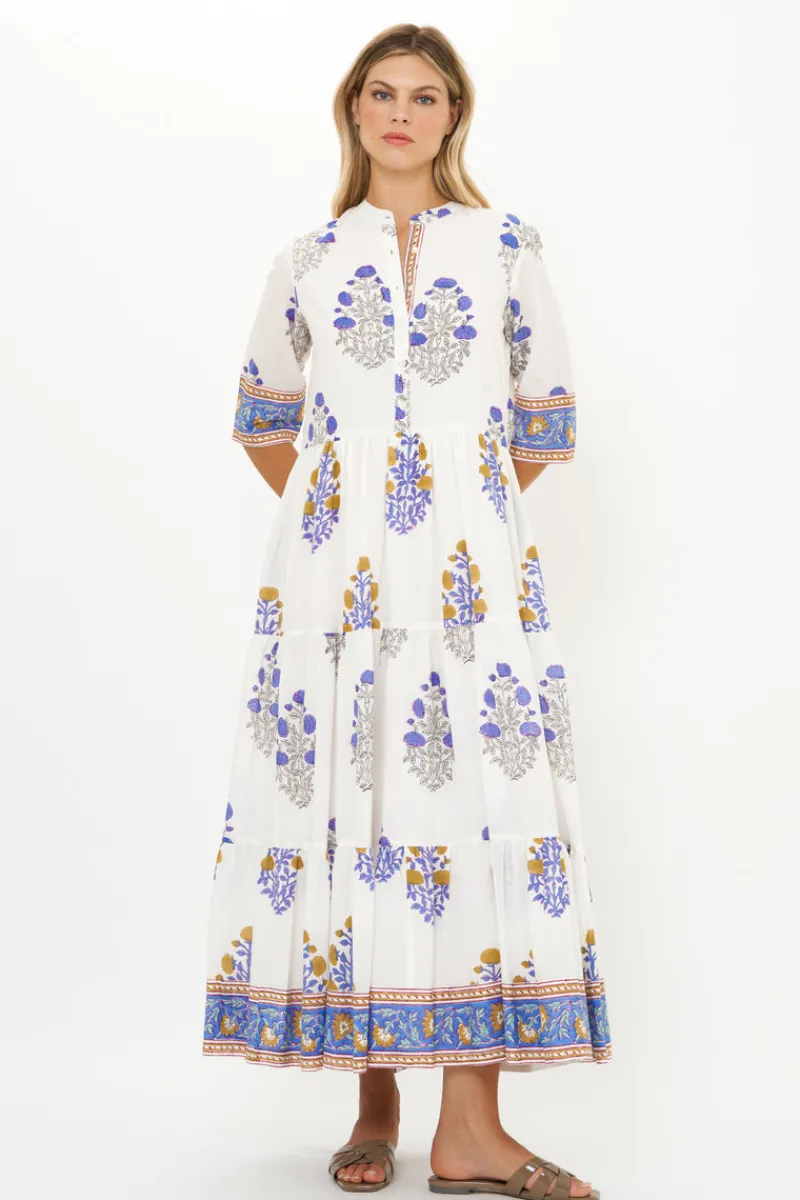 Oliphant Button Neck 3/4 Sleeve Maxi- Napa Blue