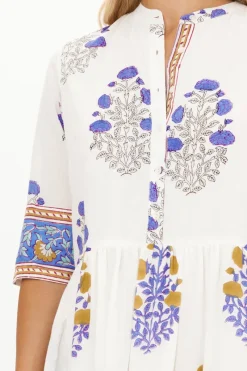 Oliphant Button Neck 3/4 Sleeve Maxi- Napa Blue