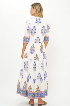 Oliphant Button Neck 3/4 Sleeve Maxi- Napa Blue