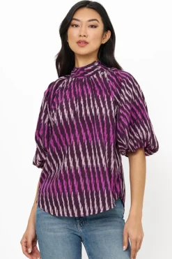 Oliphant Button Neck Blouse- Ikat Purple
