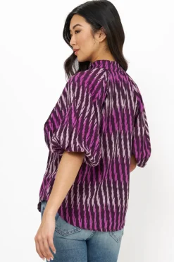 Oliphant Button Neck Blouse- Ikat Purple