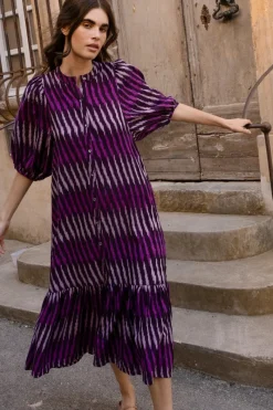 Oliphant Button Puff Midi- Ikat Purple