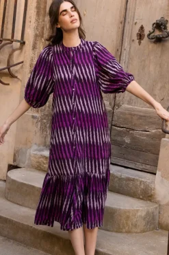 Oliphant Button Puff Midi- Ikat Purple