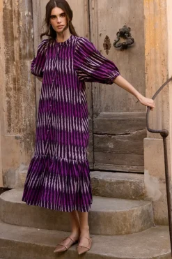 Oliphant Button Puff Midi- Ikat Purple
