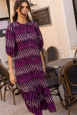 Oliphant Button Puff Midi- Ikat Purple