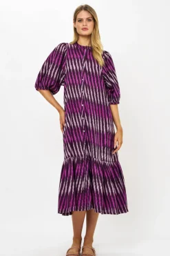 Oliphant Button Puff Midi- Ikat Purple
